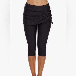 Black Skirted Active Capri Swim Leggings